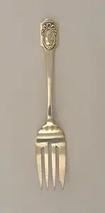 Neo-Louis XVI style fork with medallion and monogram, by Shreve & Co., c.1909, silver, Cooper Hewitt, Smithsonian Design Museum, New York City