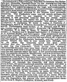A newspaper match report from the North British Daily Mail describing the Clydesdale vs. Granville first round match