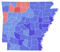 Map of County results of the 1986 Arkansas gubernatorial election.