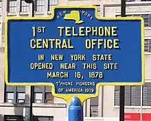 Image 71Historical marker commemorating the first telephone central office in New York State (1878) (from History of the telephone)