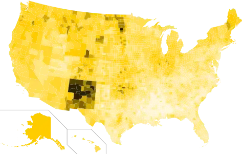 Results by county, shaded according to percentage of the vote for Johnson