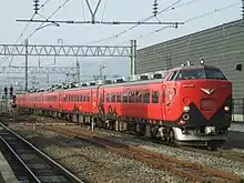 485 series set A1/2 in "Akabē" livery on an Aizu Liner service, May 2010