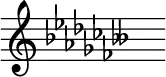 { \new Staff \with{ \magnifyStaff #3/2 } << \time 2/16 \override Score.TimeSignature #'stencil = ##f { \clef treble \set Staff.keyAlterations = #`((6 . ,FLAT)(2 . ,FLAT)(5 . ,FLAT)(1 . ,FLAT)(4 . ,FLAT)(0 . ,FLAT)(3 . ,FLAT)(6 . ,DOUBLE-FLAT)) s16 ^\markup "" } >> }