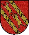 The old coat of arms of the parish of Kainach bei Voitsberg, valid until 2015. The red and the gold refer to the martyrdom of the parish patron St, George.