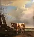A Bull in a Meadow with Goats by a Tree