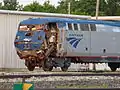 Damaged Amtrak P42 #8 at Beech Grove after a collision with a Norfolk Southern freight in 2007.
