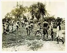 People in Bengal partaking in road making as part of the government's famine relief project.