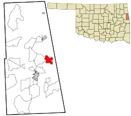 Location within Adair County and the state of Oklahoma