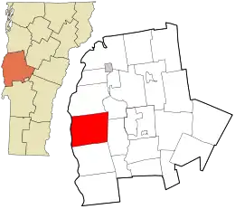 Location in Addison County and the state of Vermont.