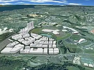 A drawing (looking from the northwest) of how the Albany Town Centre could theoretically be built up if all development were carried out to the maximum allowed around 2006