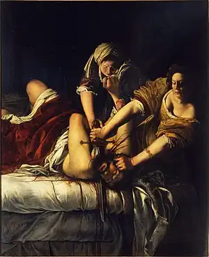 Judith Slaying Holofernes; by Artemisia Gentileschi; 1611–1612; oil on canvas; 163 x 126 cm; Uffizi, Florence, Italy