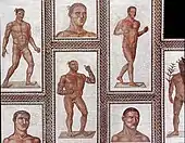 A mosaic featuring Roman athletes from the Baths of Caracalla, constructed c.216–235 A.D.