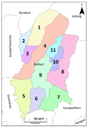 Map of the village development committees in
Morang District