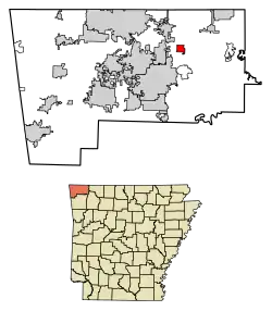 Location of Avoca in Benton County, Arkansas.