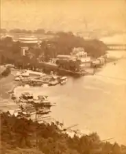 Boathouse Row and Fairmount Water Works from Lemon Hill (circa 1872–1874)
