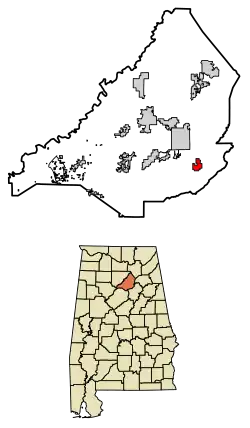 Location of Highland Lake in Blount County, Alabama.