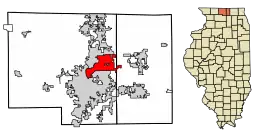 Location of Loves Park in Boone County & Winnebago County, Illinois.