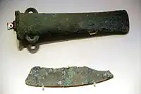 Bronze axe & copper knife, Qijia Culture, Gansu.