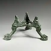 Etruscan tripod base for a thymiaterion (incense burner); 475-450 BCE; bronze; height: 11 cm; Metropolitan Museum of Art