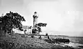 Fort Rotterdam lighthouse and Lannea grandis and Terminalia edulis trees (left and right respectively)