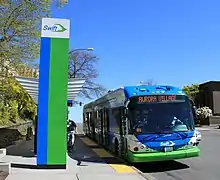 A southbound Blue Line bus at Wetmore Avenue Station in downtown Everett