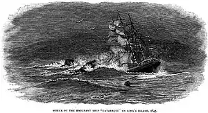 Wreck of emigrant ship Cataraqui off King Island, 1845