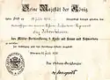 Certificate of award with 3rd Class with Crown and Swords (1918)