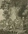 Chatoyer the Chief of the Black Charaibes in St. Vincent with his five Wives. Engraving by Charles Grignion published 1796 after original art by Agosto Brunias.