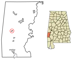 Location of Needham in Choctaw County, Alabama.