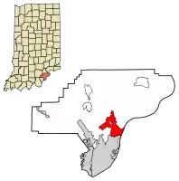 Location of Charlestown in Clark County, Indiana.