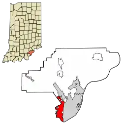 Location of Clarksville in Clark County, Indiana.