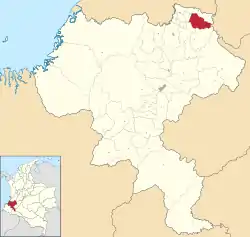 Location of the municipality and town of Corinto, Cauca in the Cauca Department of Colombia.