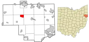 Location of Guilford Lake in Columbiana County and in the State of Ohio