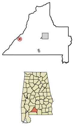 Location of Repton in Conecuh County, Alabama.
