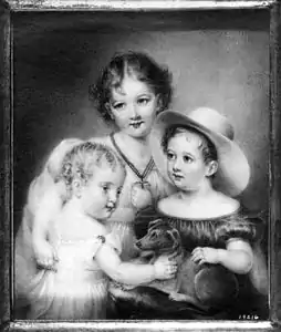 Cornelia, Edward, and Nathaniel Prime, undated. Miniature on ivory, 4 5/8 x 3 7/8 in. Private collection, New York, New York