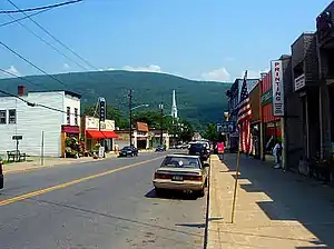 Downtown Ellenville, looking east along Canal Street (NY 52) toward the Shawangunk Ridge