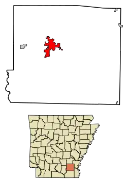 Location of Monticello in Drew County, Arkansas.