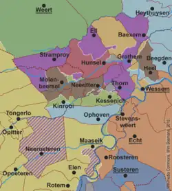 Territory of the Abbey of Thorn (purple), in 1700.