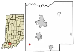 Location of Holland in Dubois County, Indiana.