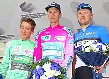 The final podium (from left to right): Bryan Coquard, Ignatas Konovalovas and Alo Jakin.
