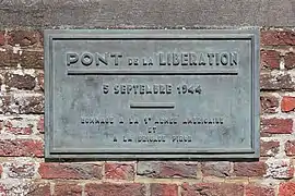 Plaque on « Liberation bridge» in Ottignies Belgium.