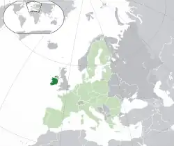 Location of Ireland (dark green)– in Europe (green & dark grey)– in the European Union (green)