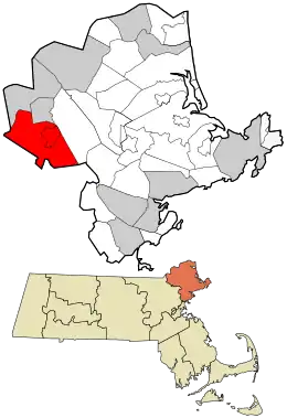 Location in Essex County and the state of Massachusetts