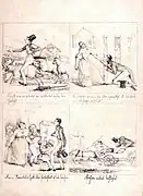 "Ett frieri. Pauverstråhles hjerta blir förkastadt af hela familjen." Example of early comics by von Dardel.