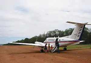 An RFDS Beech KingAir on a remote airstrip in Queensland, Australia.