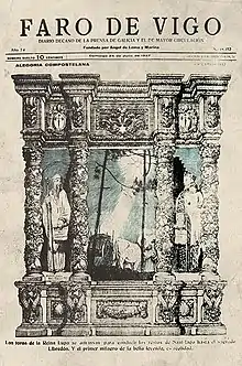 Faro de Vigo from 24 July 1927. Story by Camilo Díaz Baliño [es] on National Day of Galicia Queen Lupa's bulls lead the remains of Saint James to the sacred Libredón.