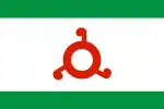Alternative flag of Ingushetia with bulges instead of hooks on the triskelion.