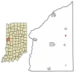 Location of Mellott in Fountain County, Indiana.