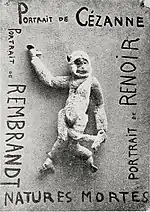Portrait of Cézanne, Portrait of Renoir, Portrait of Rembrandt, 1920, Toy monkey and oil on cardboard, 39.4 x 55 cm, Reproduced in Cannibale, Paris, n. 1, April 25, 1920