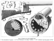 Image 20Louis Poyet [fr]'s engraving of the mechanism of the "fusil photographique" as published in La Nature (april 1882) (from History of film technology)